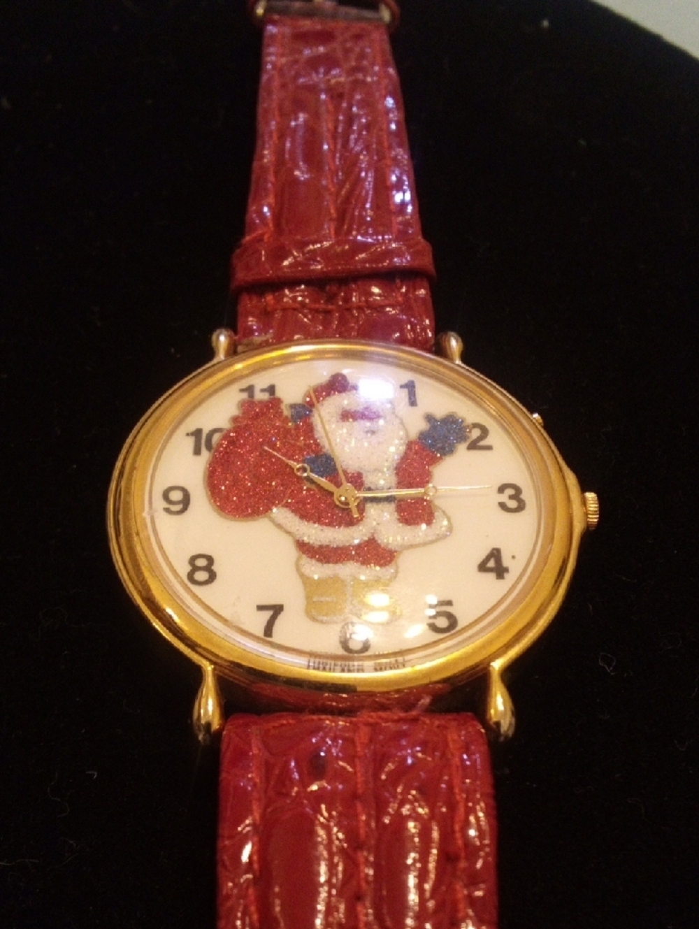 Holiday Santa Glitter Dial Watch with Red Strap